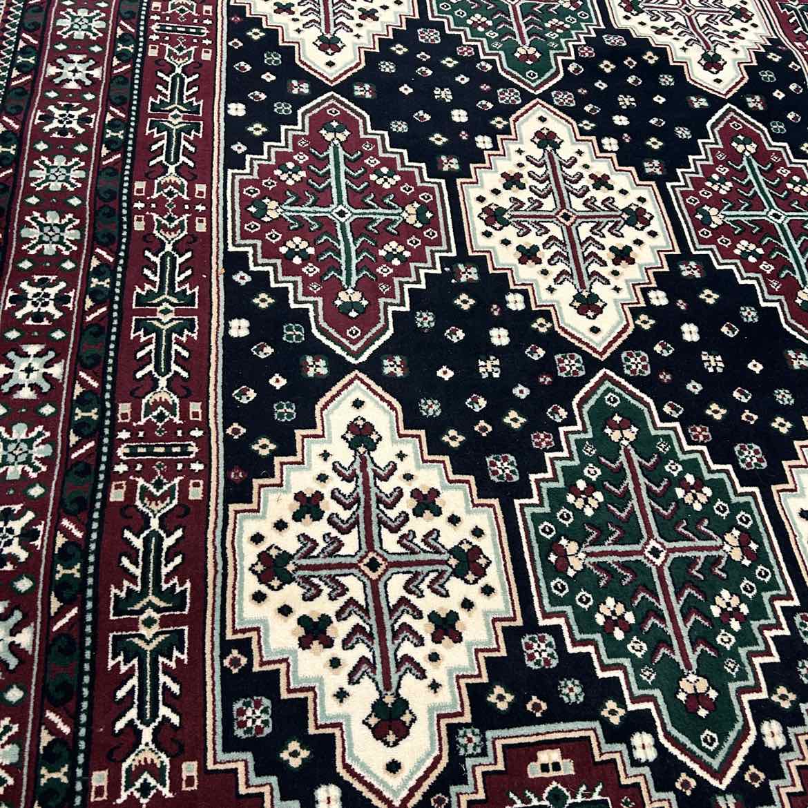 Navy/Burgundy/Green Patterned Rug