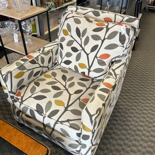 Upholstered Arm Chair W Gray,Gold,Green Leaves