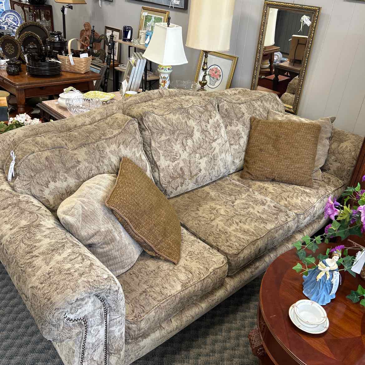 Large Tan Floral Sofa
