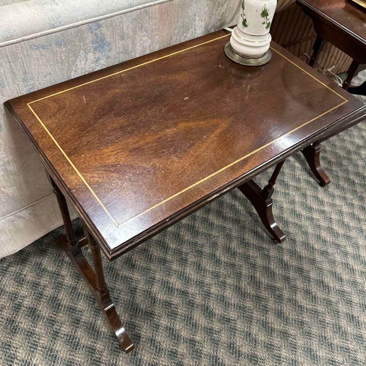 Small Wood 4 Leg Side Table w/Gold Trim