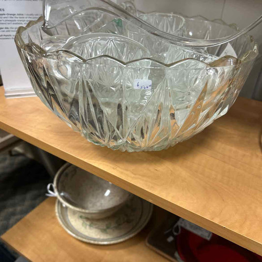 Glass Punch Bowl w/Ruffled Edge/12 Cups/Ladle