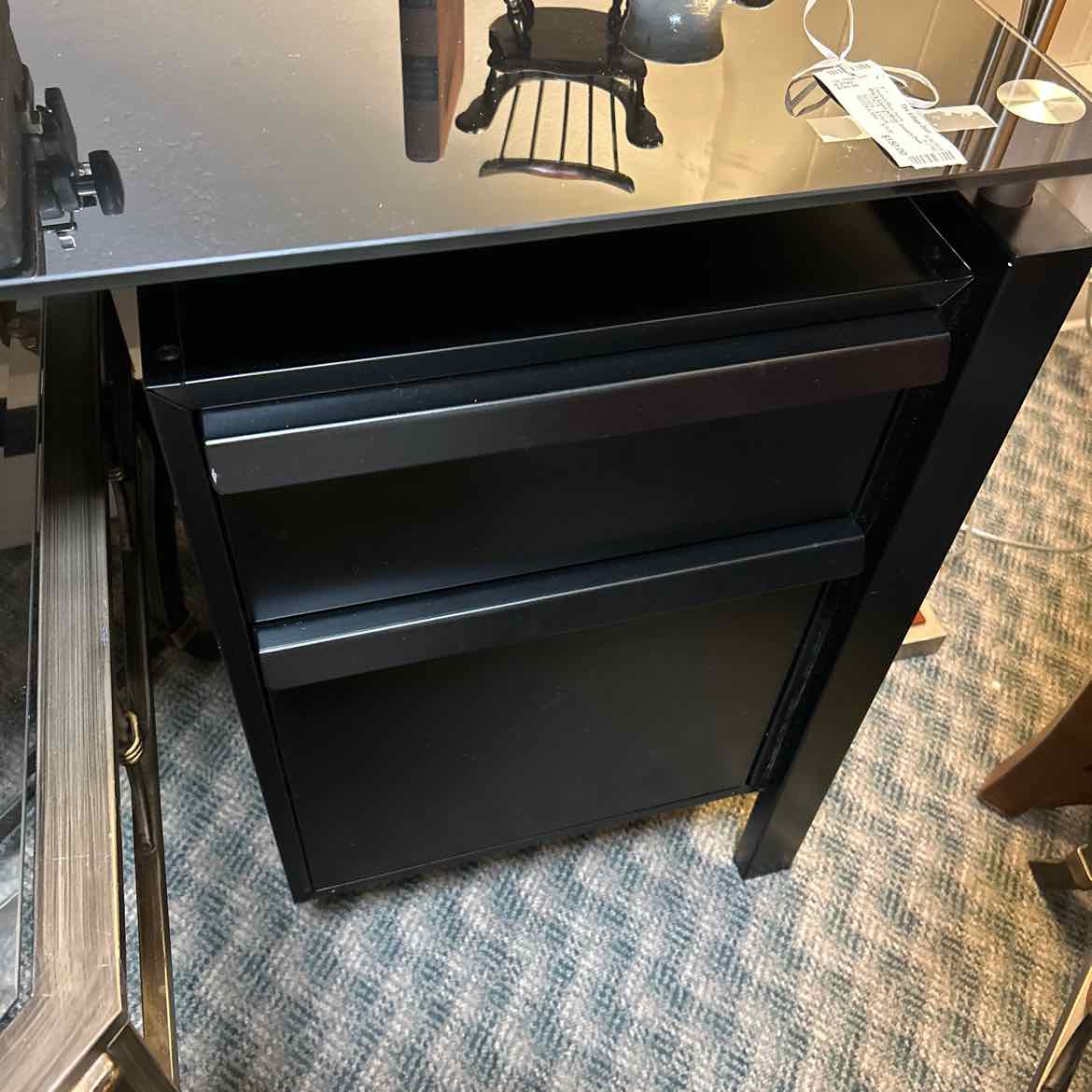 Black Glass w/Metal Drawers Desk