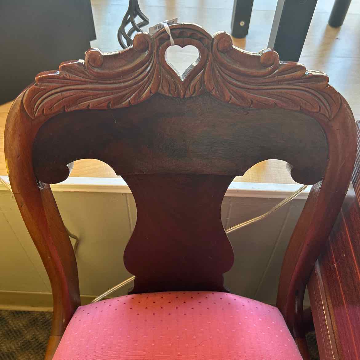 Vintage Wood Chair w/Rose Fabric Seat