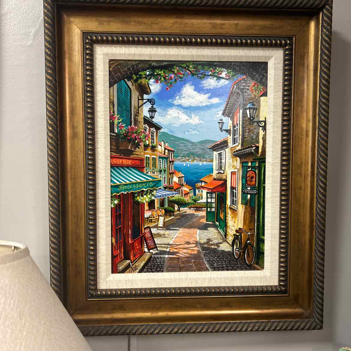 Painting of Street Scene by Sea