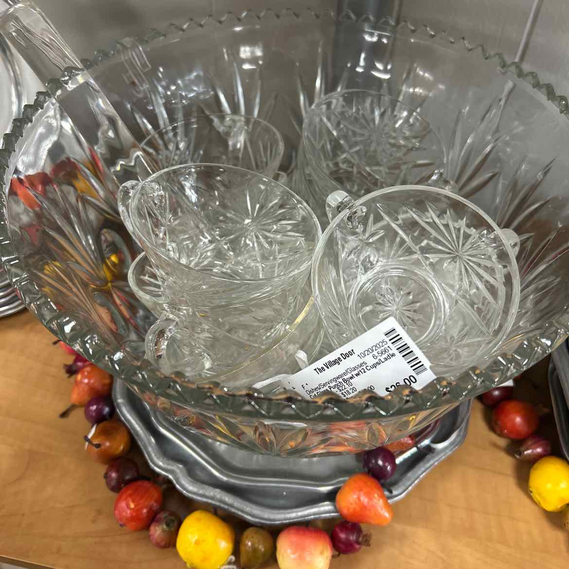 Cut Glass Punch Bowl w/12 Cups/Ladle