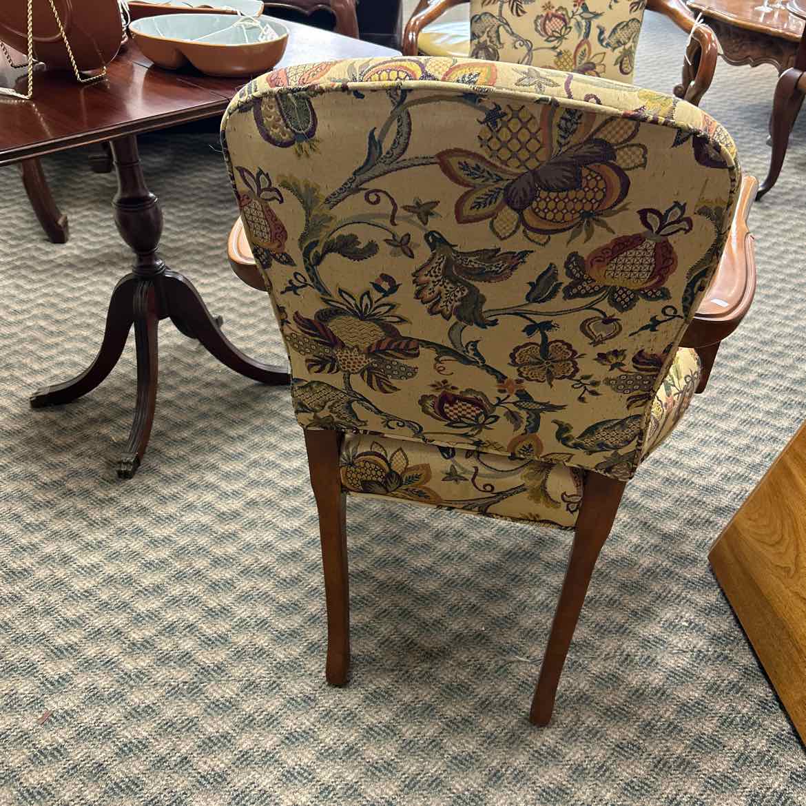 Tan Floral Upholstered Arm Chair - AS IS