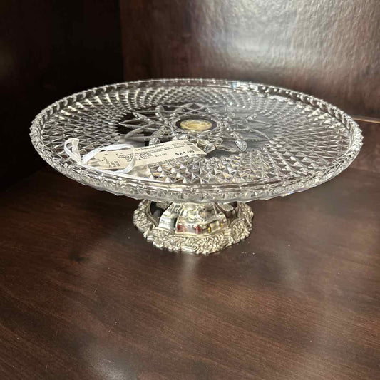 Glass Cake Plate w/Silver Metal Stand