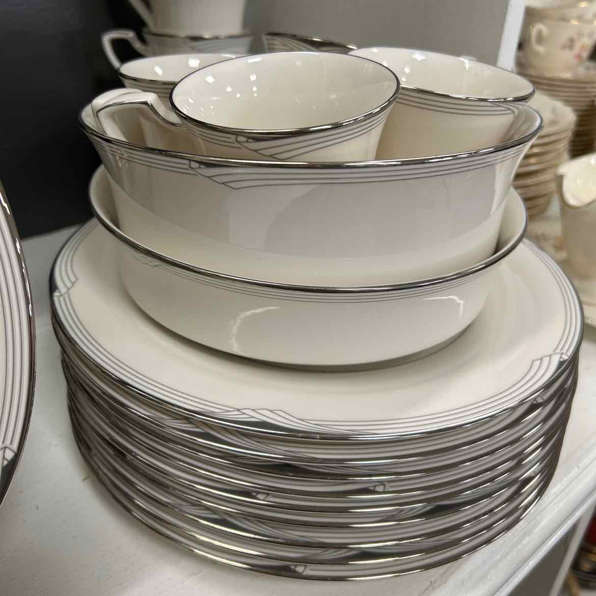 65 pc Noritake White w/Silver China