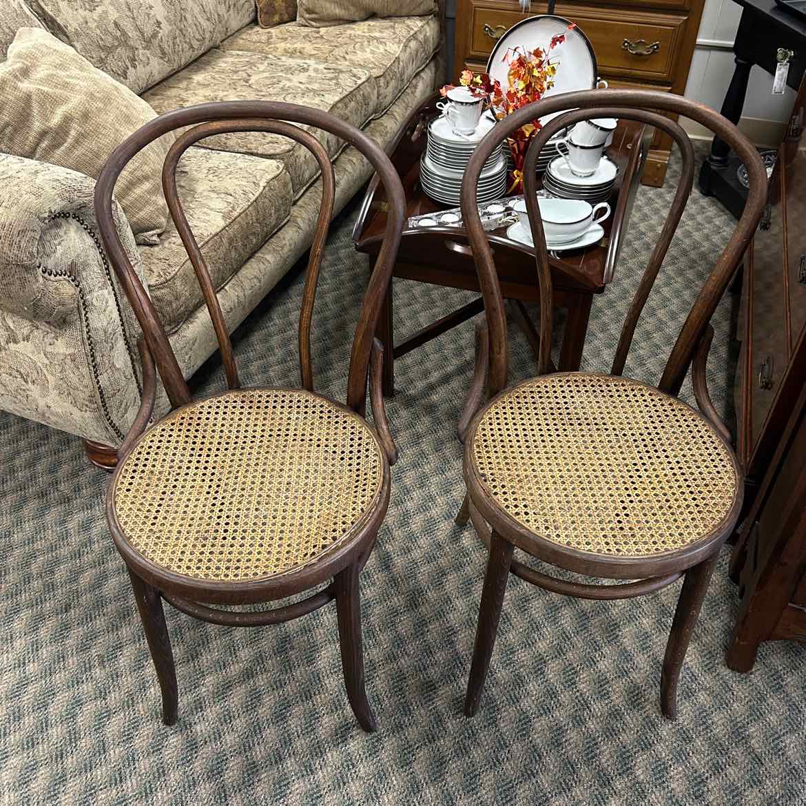 2 Wood Cane Seat Chairs