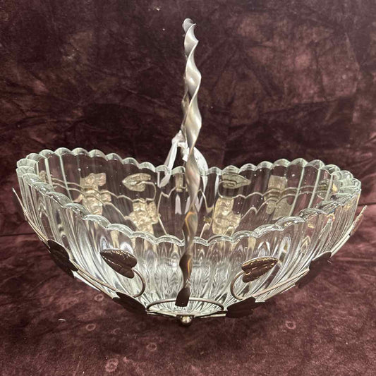 Oval Glass Bowl on Metal Stand