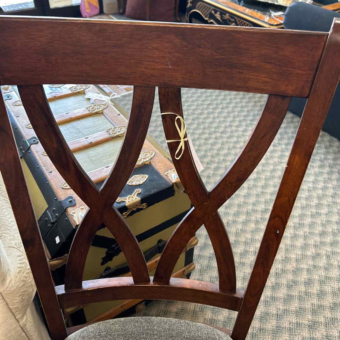 Wood Side Chair w/Gray-Green Seat AS IS