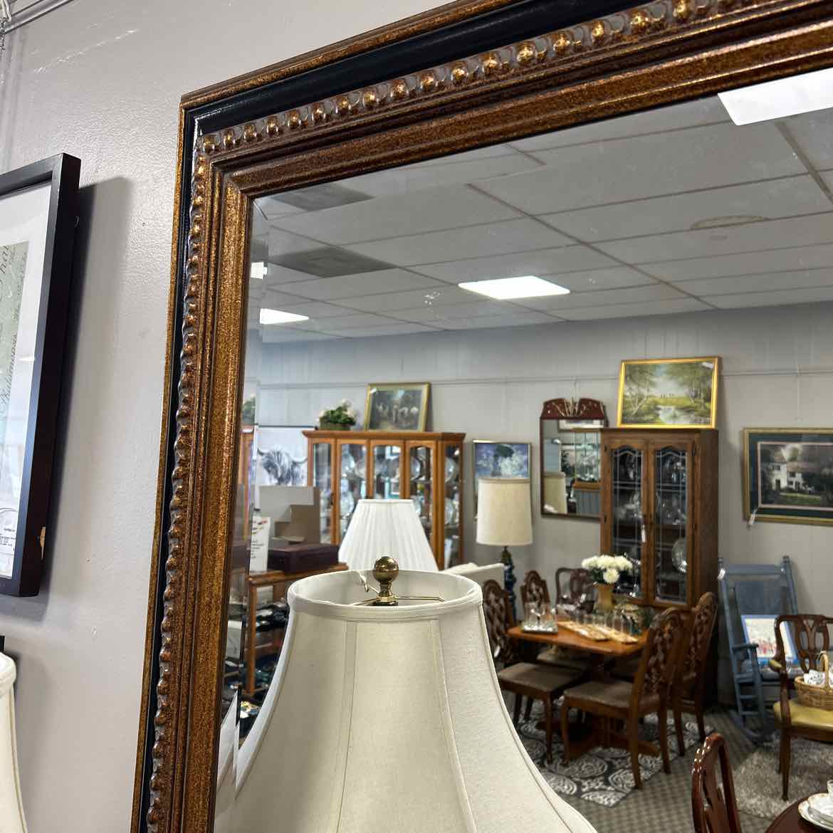 Beveled Glass Mirror in Black & Gold Frame
