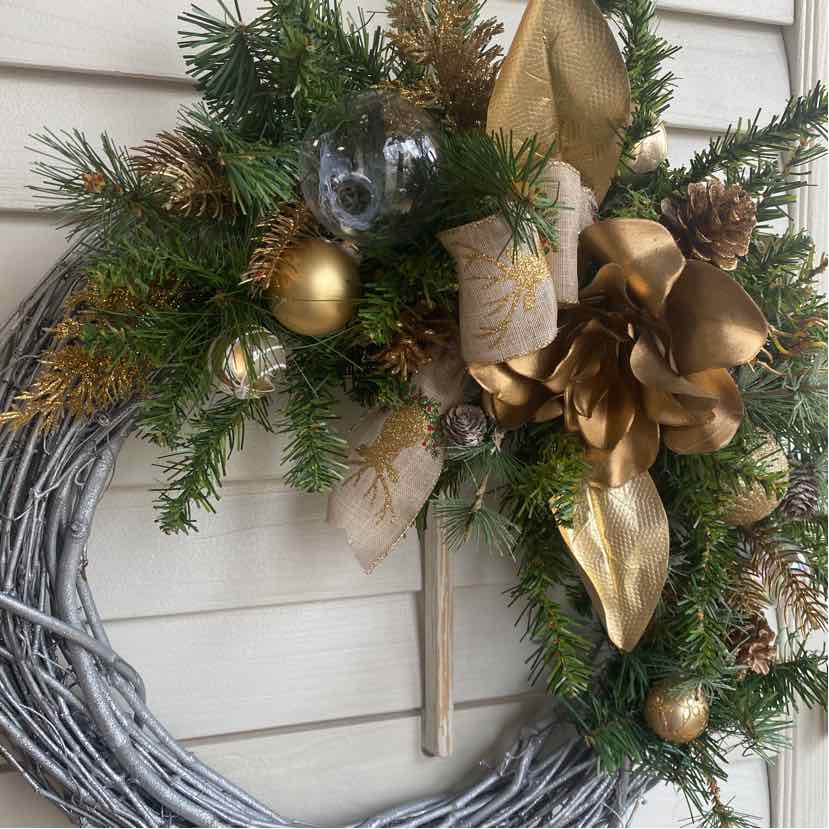 Silver Wreath with Flower and Bow