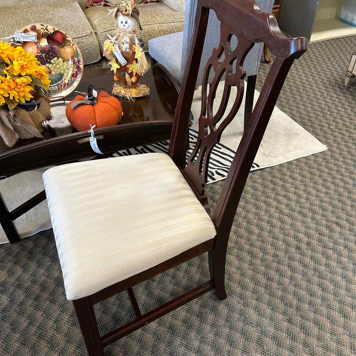 Wood Chair w/Cream Upholstered Seat