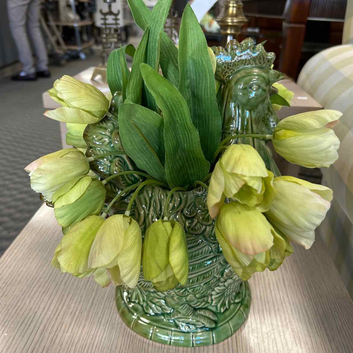 Green Rooster Planter w/Tulips