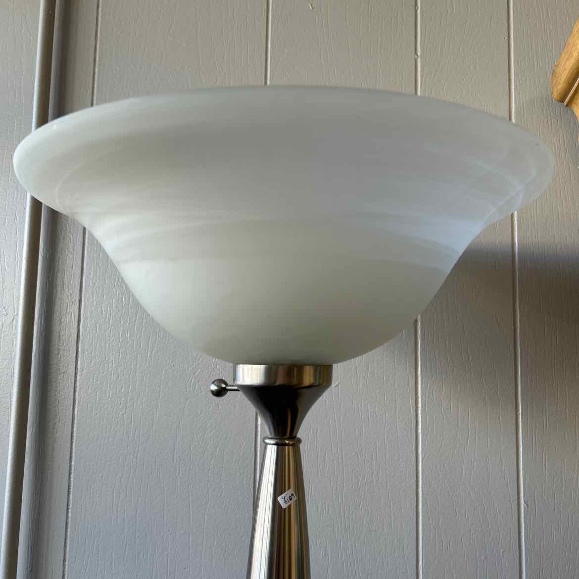 Tall Silver Floor Lamp w/Frosted Shade