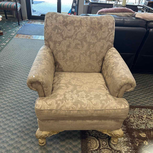Tan Chair w/Leaf Pattern & Ornate Feet