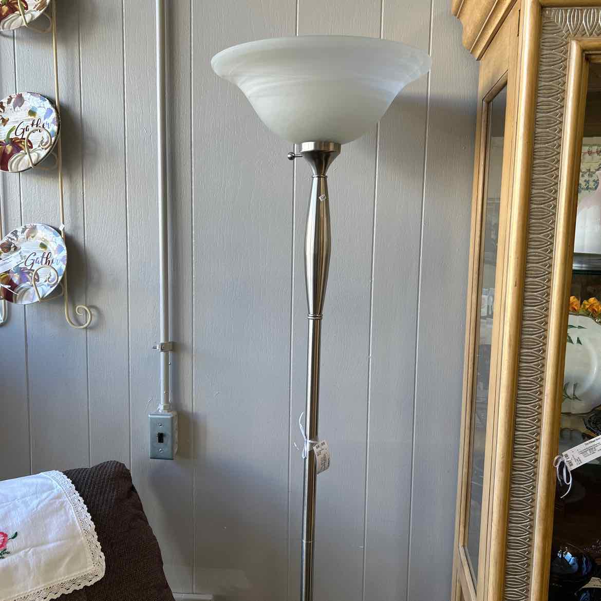 Tall Silver Floor Lamp w/Frosted Shade