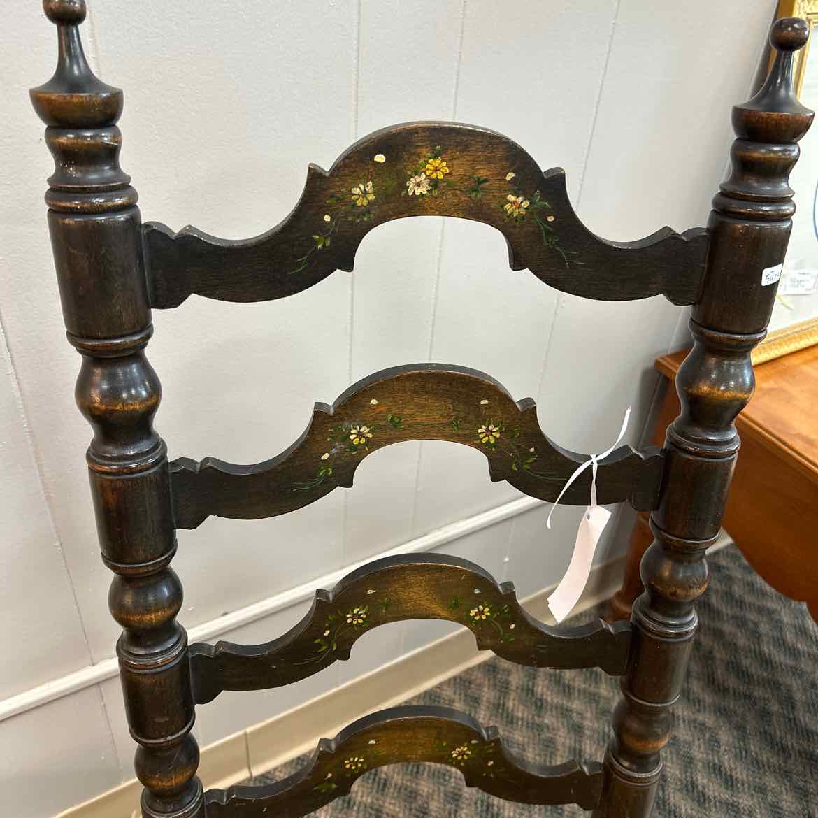 Wood Chair w/Painted Flowers & Rattan Seat
