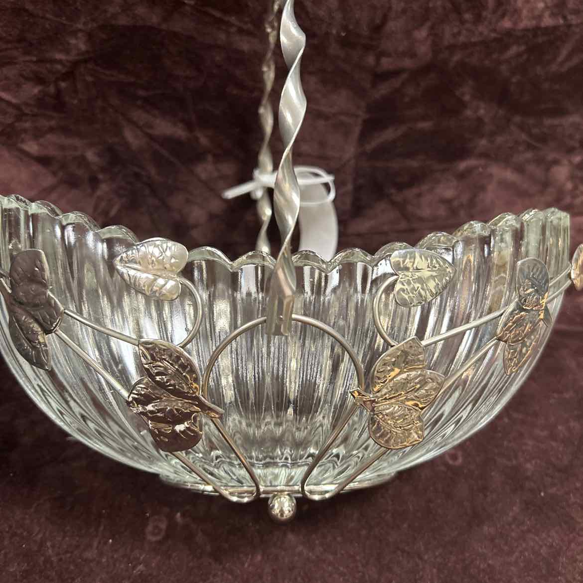 Oval Glass Bowl on Metal Stand