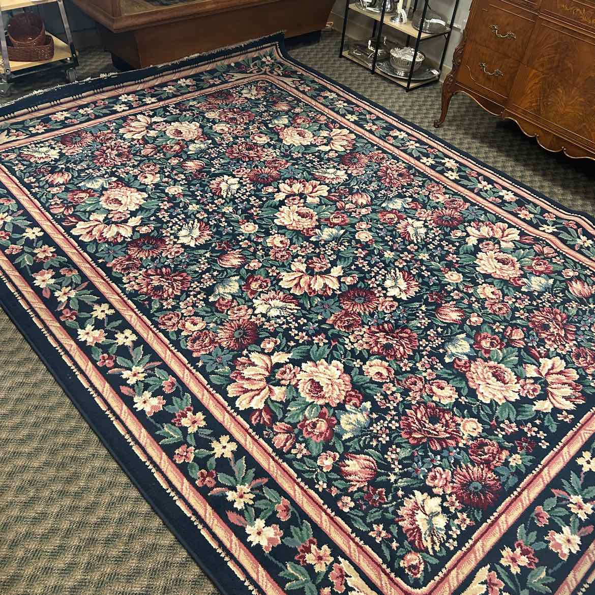 8x10 Dark Blue Floral Rug AS IS