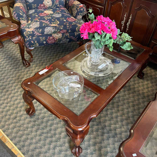 Glass Top Dark Wood Coffee Table