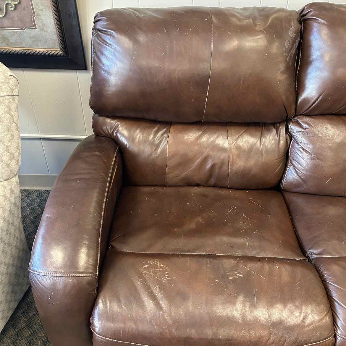 Brown Leather Sofa w/2 Side Recliners