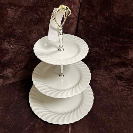 White Ironstone 3 Tier Cookie Plate