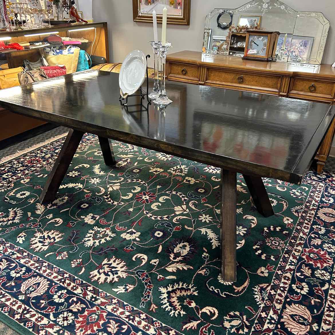 Large Dark Wood Dining Table w/2 Leaves