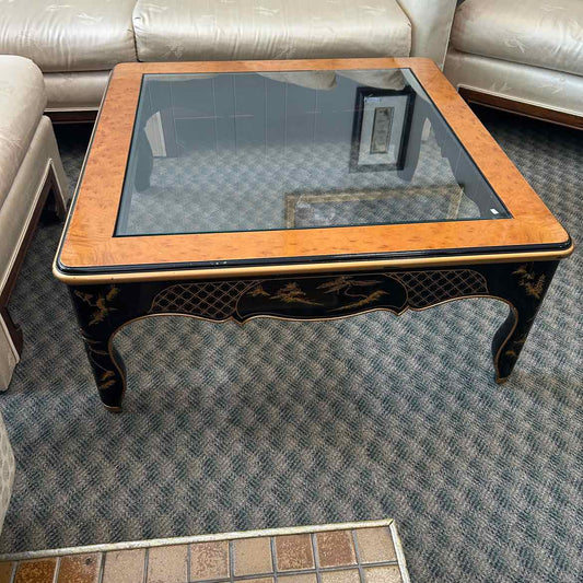 Asian Square Wood/Glass Coffee Table