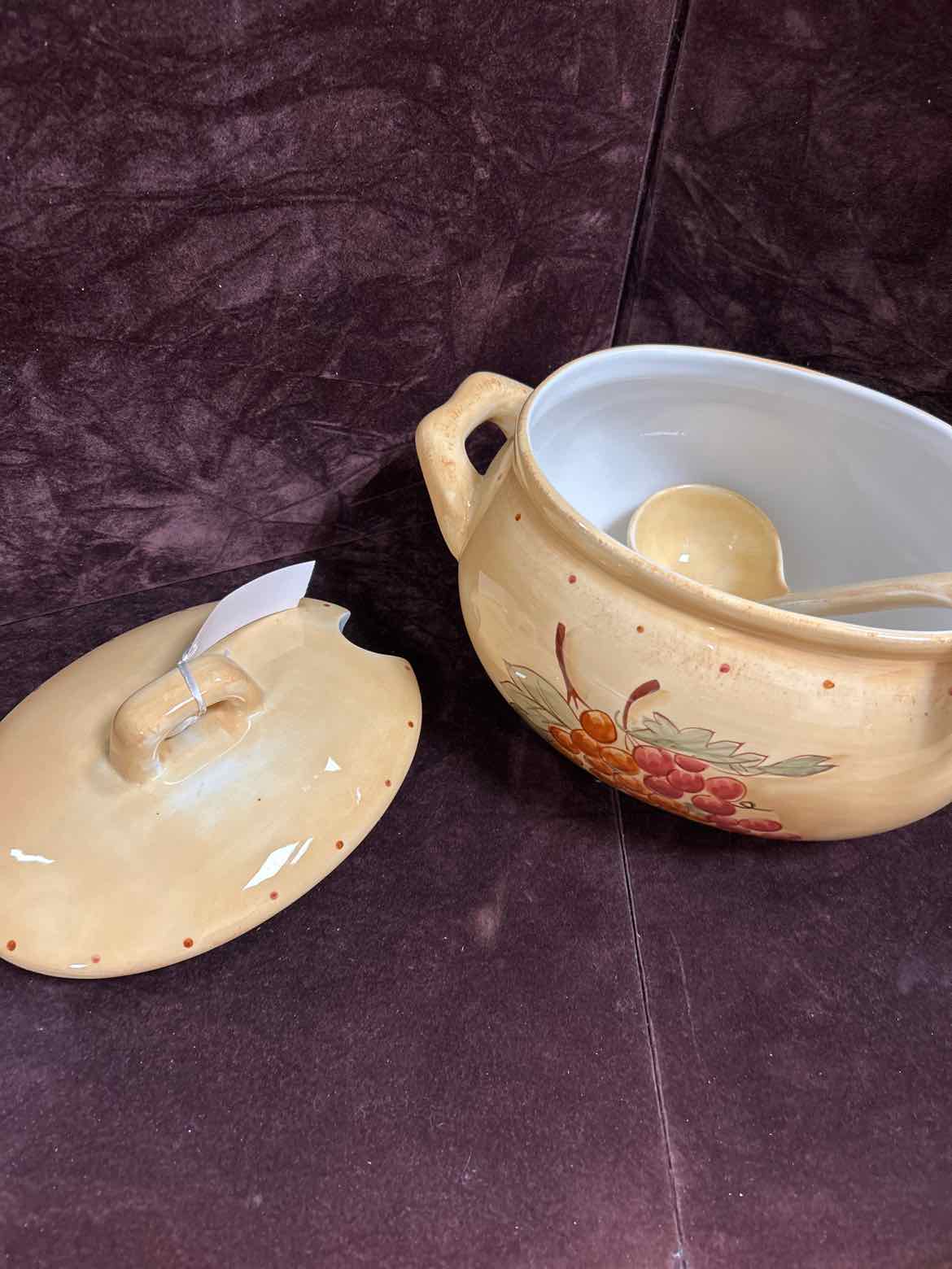 3 Piece Tan w/Cherries Soup Tureen