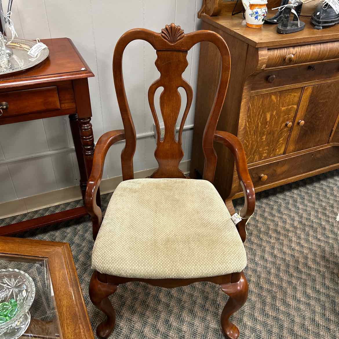 Queen Anne Arm Chair w/Sage Upholstery