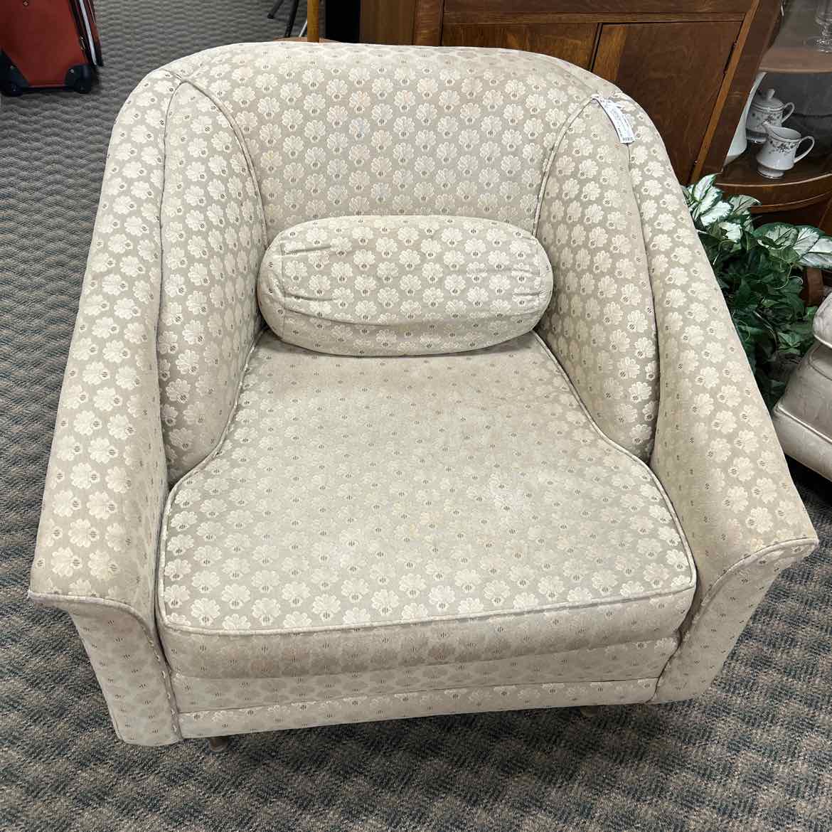 Tan w/Flowers Upholstered Club Chair