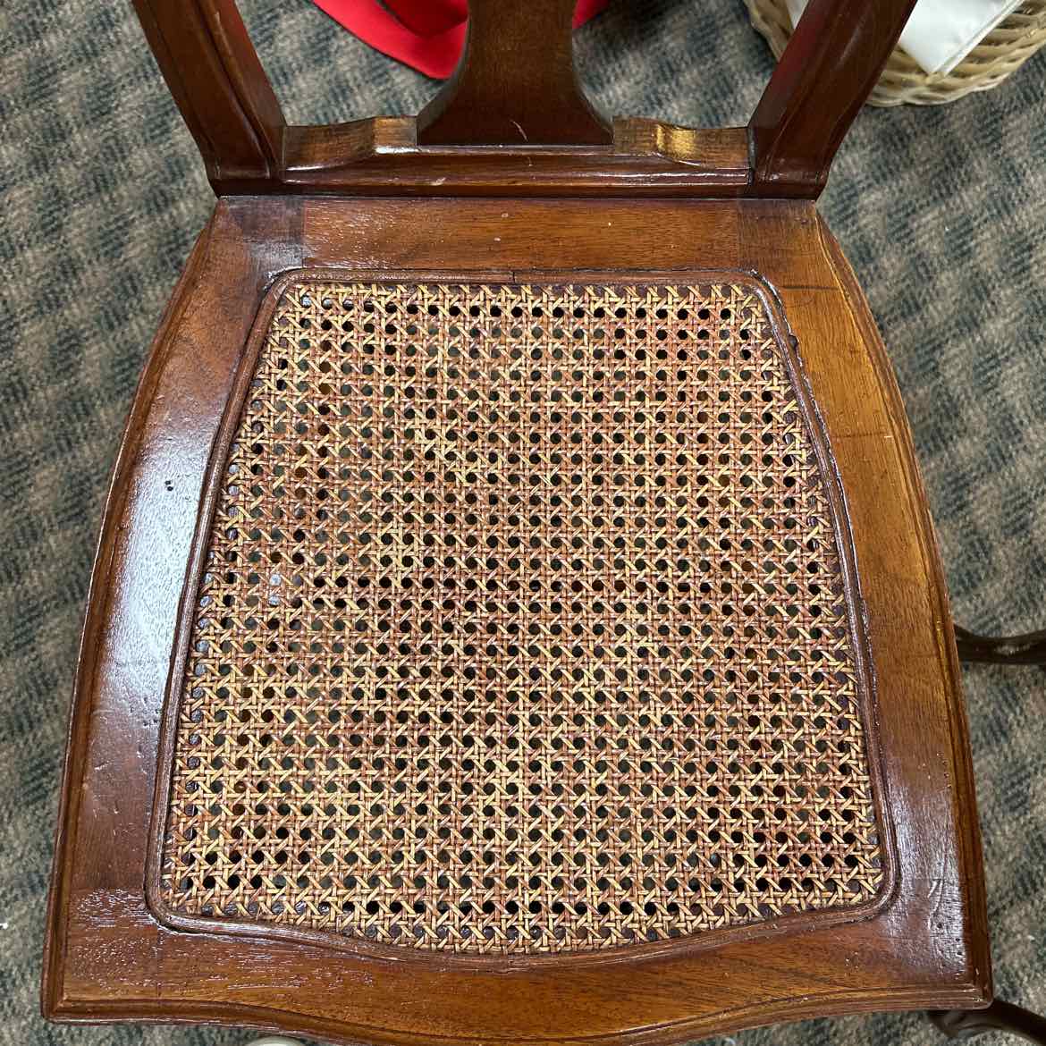 Wood Carved Chair w/Cane Seat