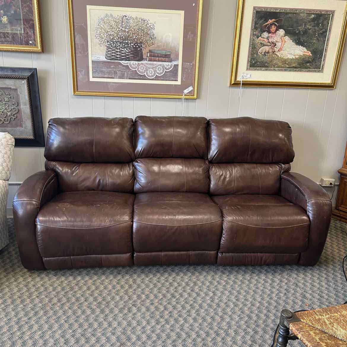 Brown Leather Sofa w/2 Side Recliners
