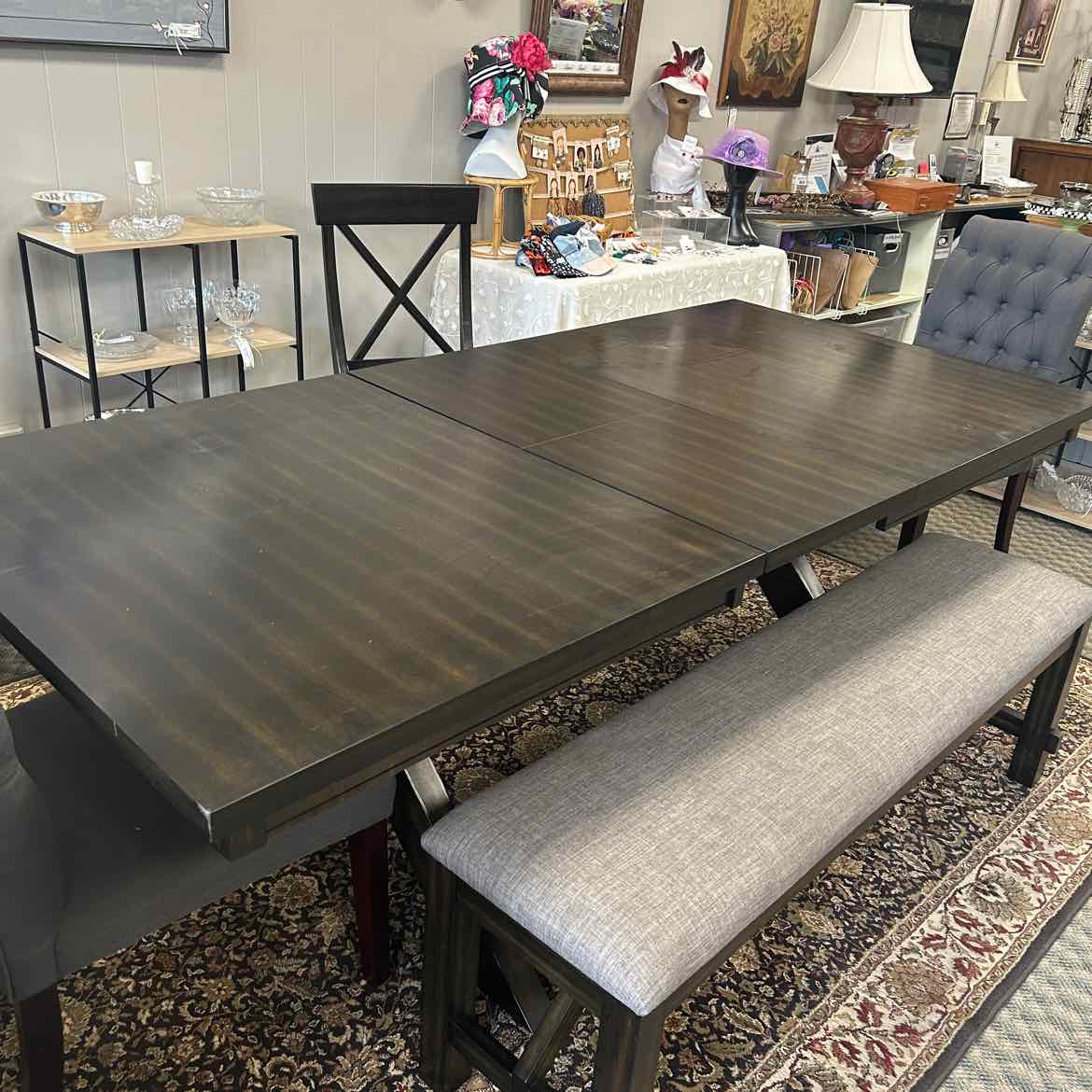 Dark Wood Dining Table w/4 Chairs & Bench