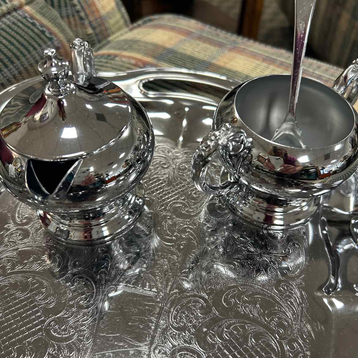 4 pc Silver-Colored Coffee Service w/Tray
