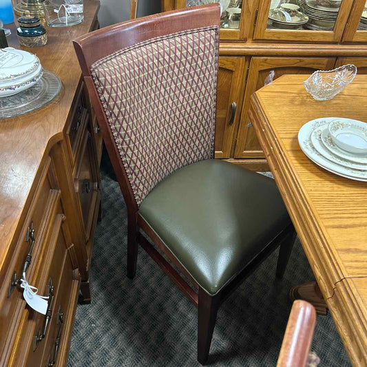 Wood Chair w/Green Seat & Upholstered Back