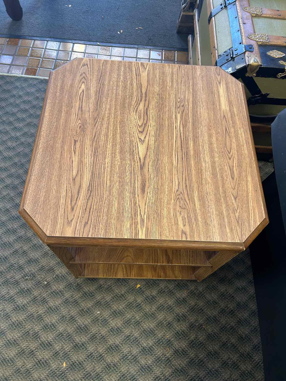 Square Wood Side Table w/2 Shelves