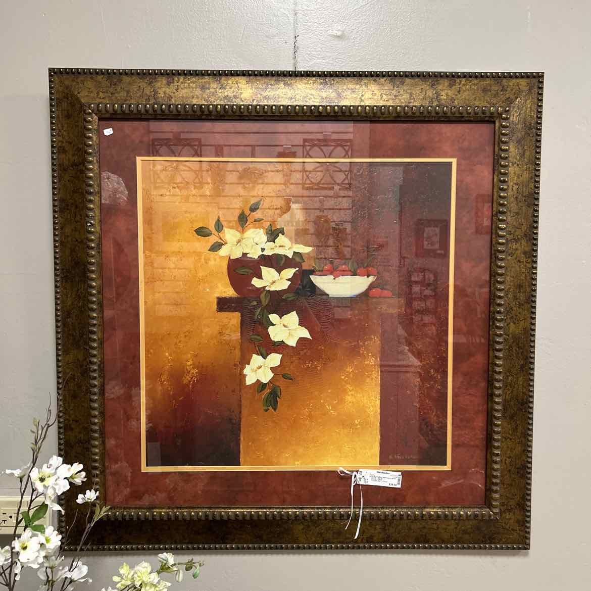 Large Square Dark Red Framed White Flowers