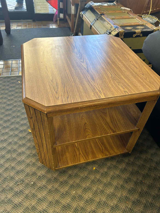 Square Wood Side Table w/2 Shelves