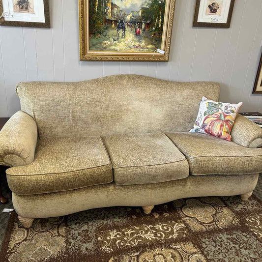 Tan Sofa w/Blond Wood Feet AS IS