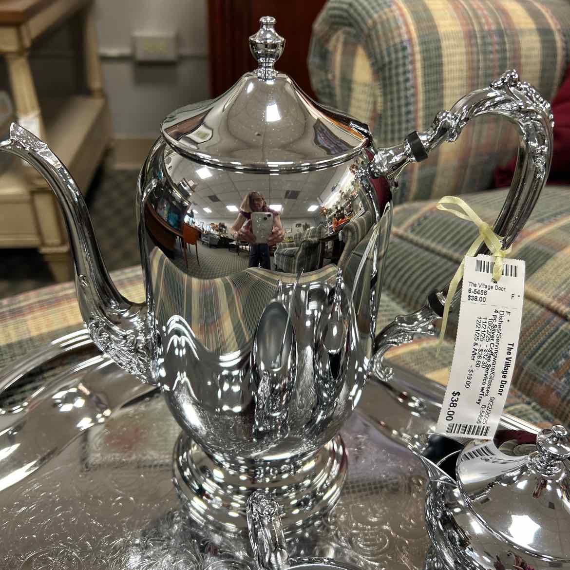 4 pc Silver-Colored Coffee Service w/Tray