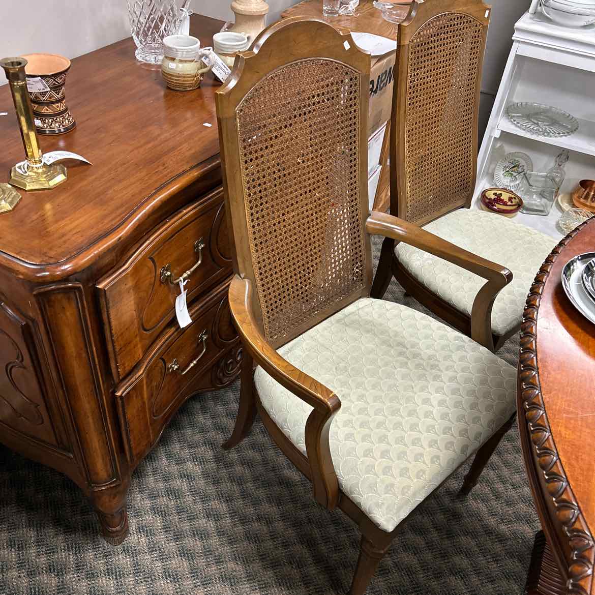 3 Dining Cane Back Chairs & 1 Cane Back Arm Chair