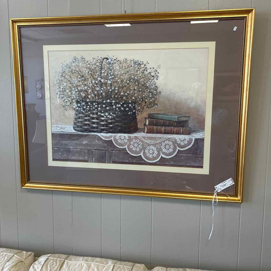 Picture of Basket & Books in Gold Frame