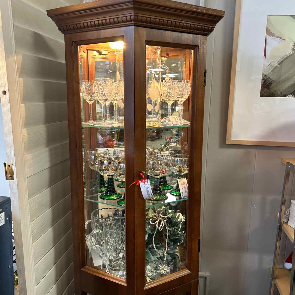 Wood & Glass Curio w/4 Shelves