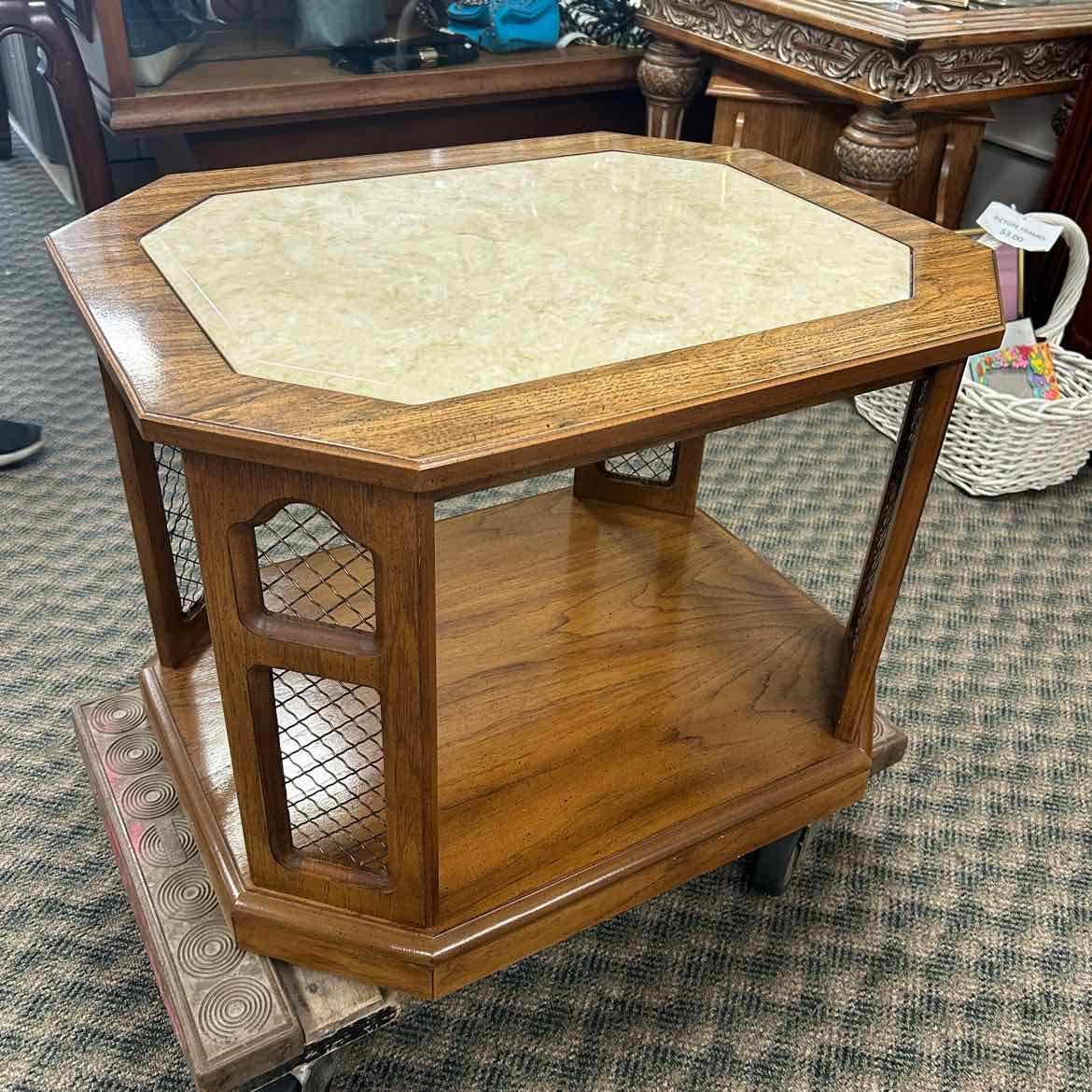 Wood End Table w/Marble-like Top