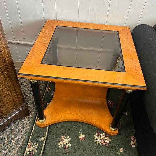 Wood & Glass Square End Table w/Shelf