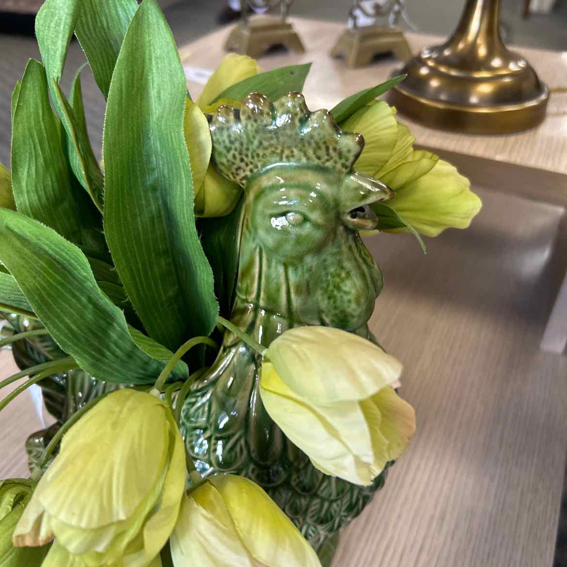 Green Rooster Planter w/Tulips