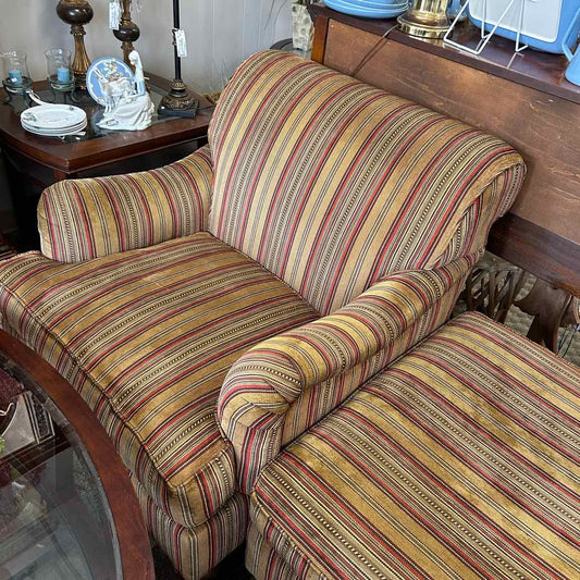 Multicolor Striped Brown & Orange Chair & Ottoman